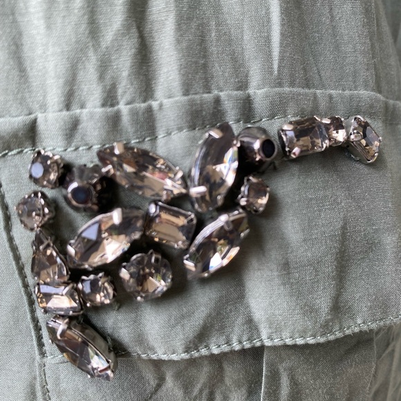 Chicos Size 0( XS)Womens Top Green Silk/Cotton Blend Studded Pockets Long Sleeve - Picture 8 of 14